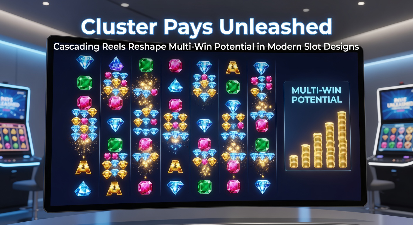 Dynamische Darstellung kaskadierender Walzen in einem modernen Cluster-Pays-Slot, die mehrere Gewinnkombinationen in einer einzigen Drehung erzeugen