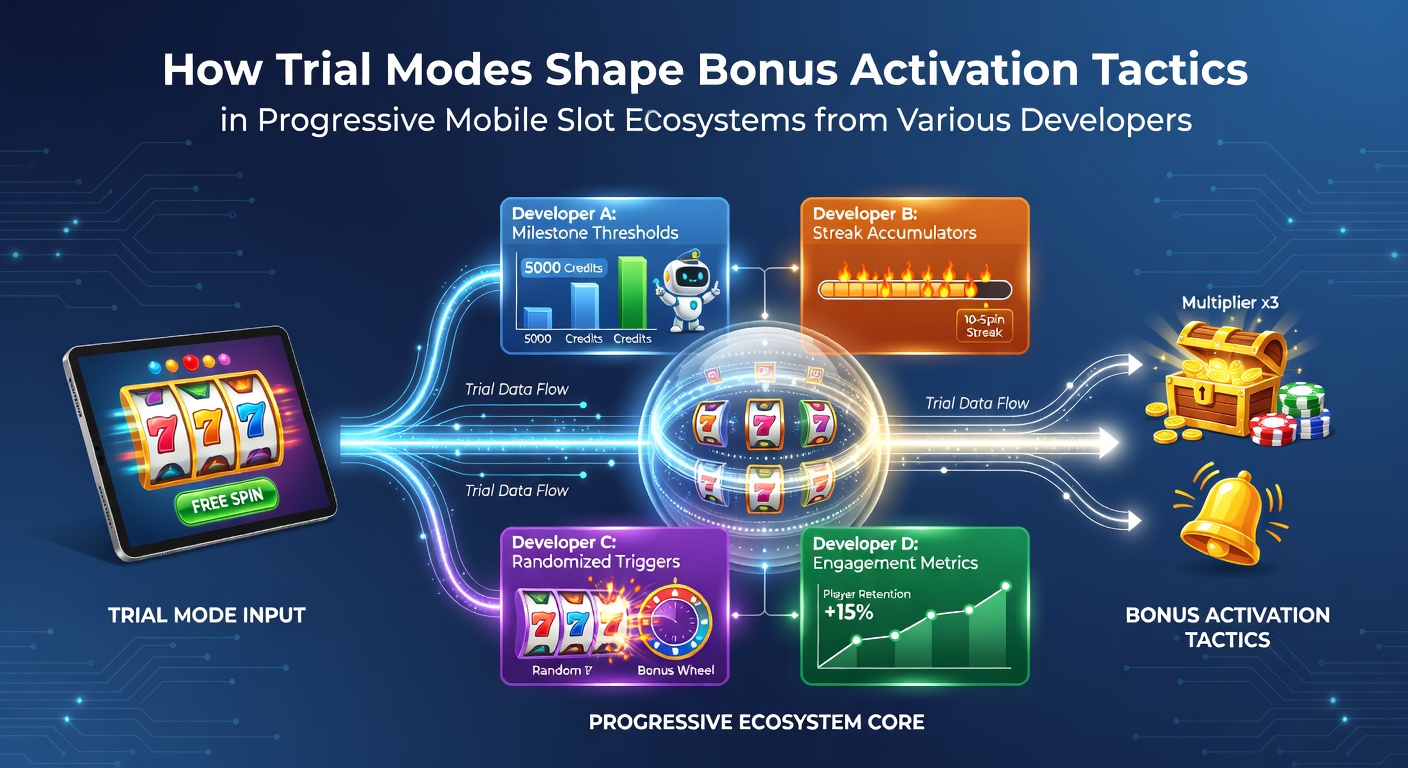 Illustration von Trial-Modi in progressiven mobilen Slot-Apps verschiedener Entwickler