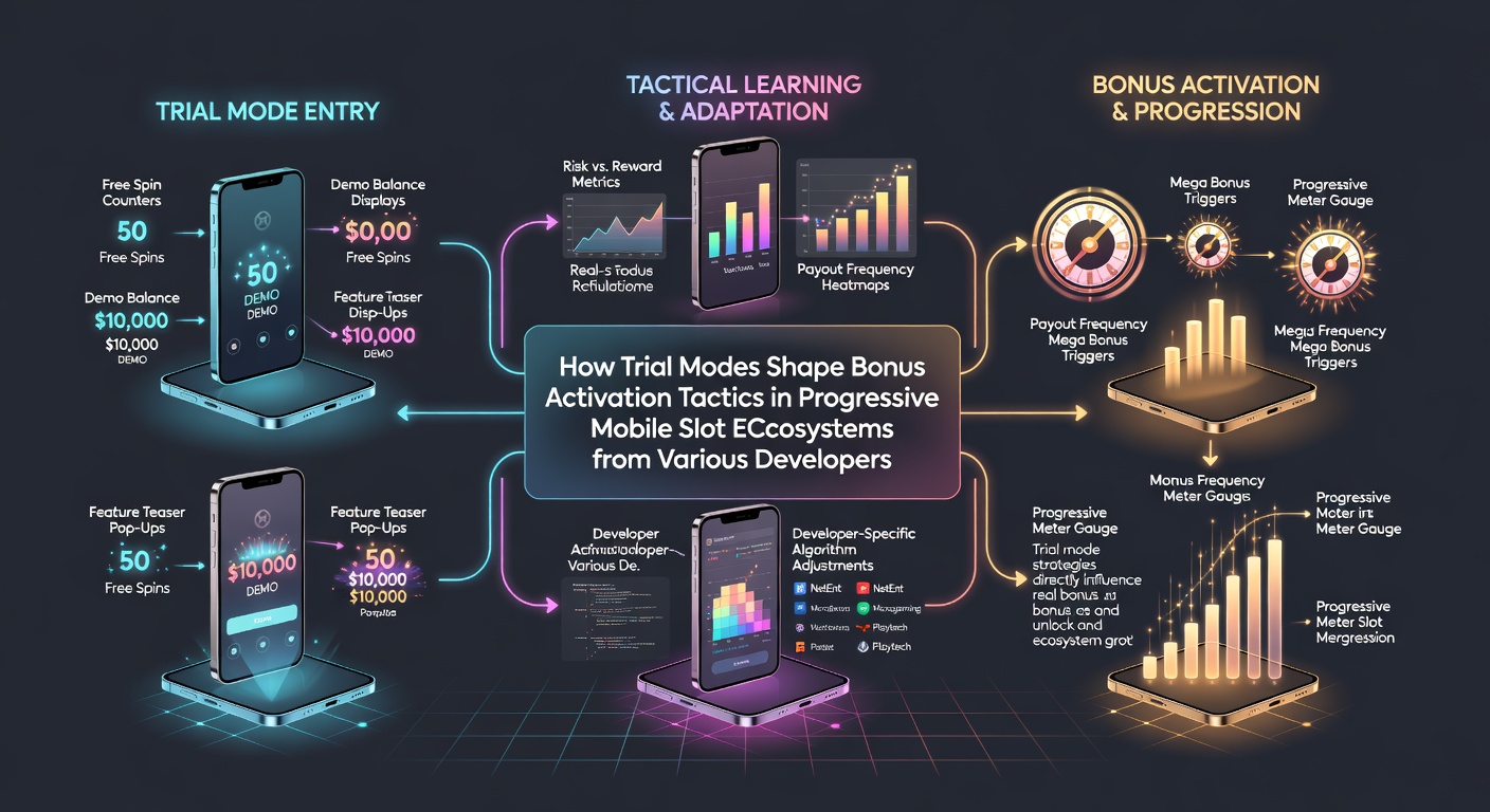 Darstellung progressiver mobiler Slot-Features und Bonus-Aktivierung in Trial-Modi
