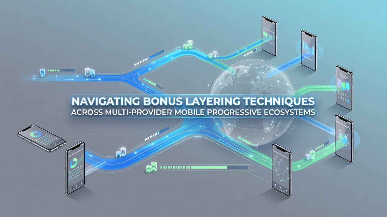 Illustration von mobilen Slot-Interfaces mit progressiven Bonus-Elementen und mehreren Provider-Logos