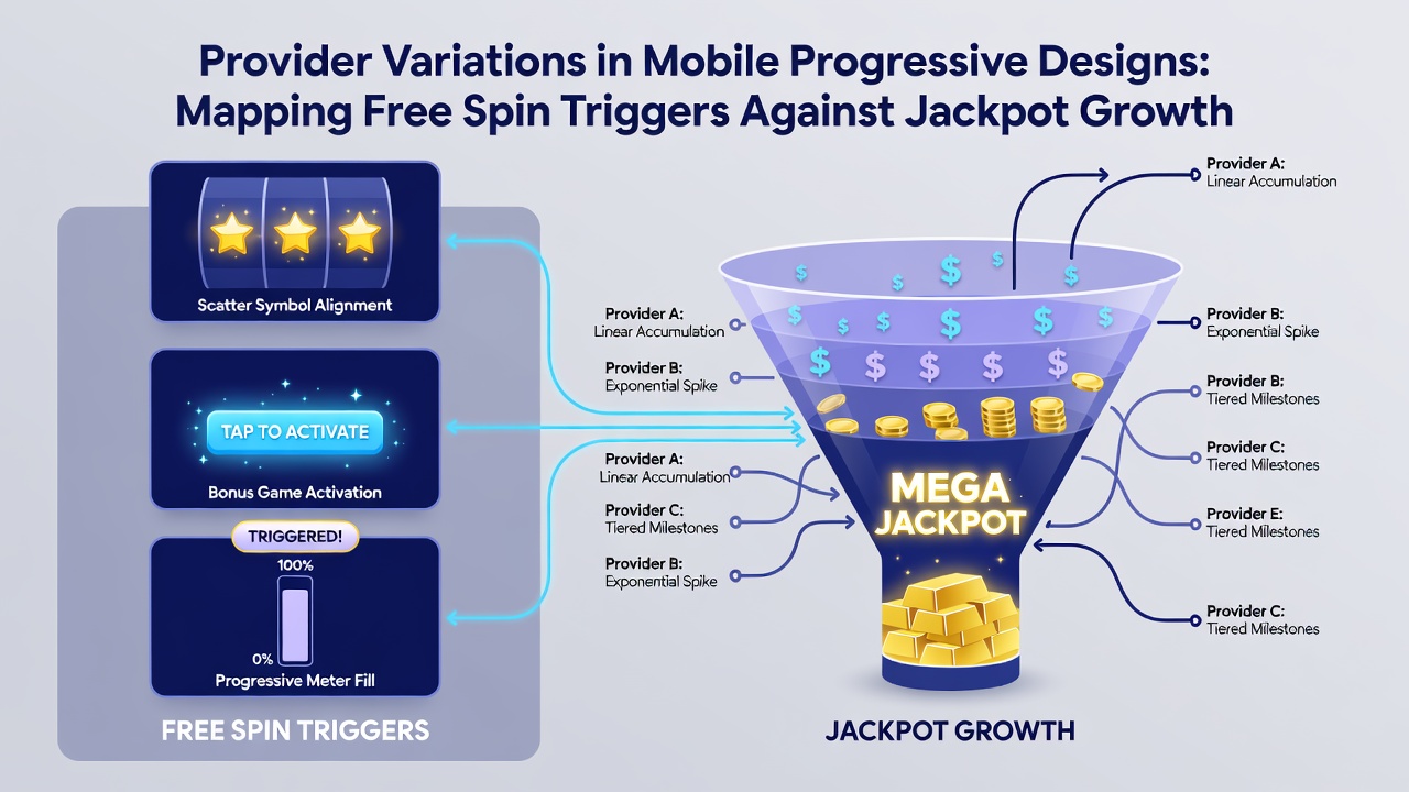 Diagramm zur Kartierung von Freispiel-Triggern gegen Jackpot-Wachstum in verschiedenen Entwicklerbibliotheken